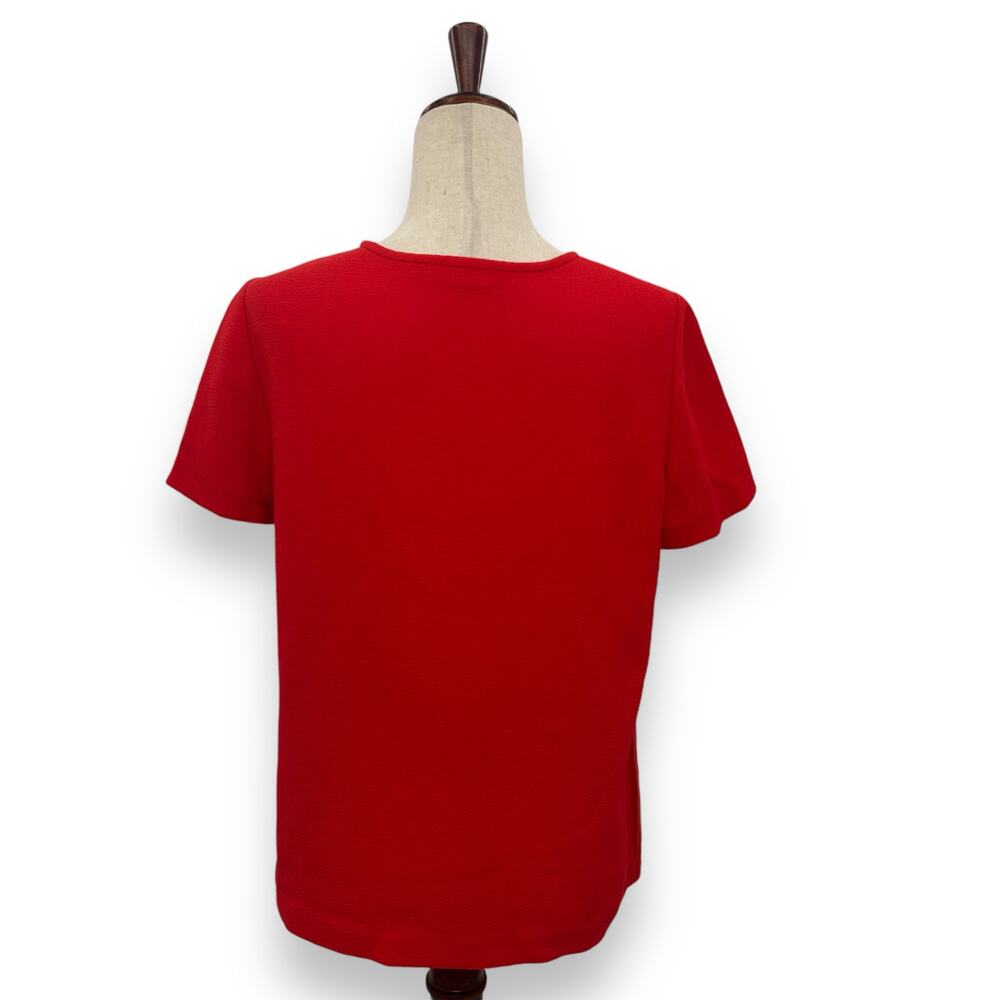 Tory Burch Red Crepe Keyhole Blouse Size 6 Short Sleeve Textured Office Work Top - Picture 8 of 12